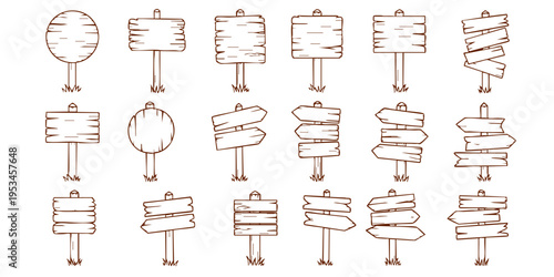 Various blank signs and billboards on display outdoors