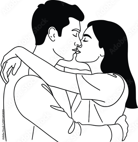 Romantic couple sharing a tender moment silhouette