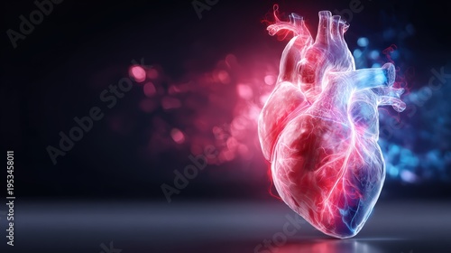 Vibrant Human Heart Anatomy Illuminates with Blue and Red Light