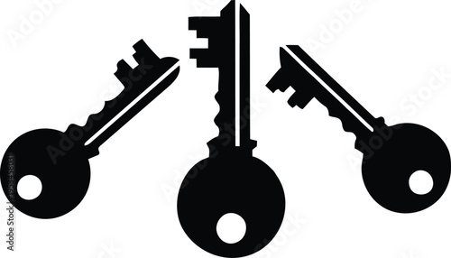 Three black keys on a white background silhouette