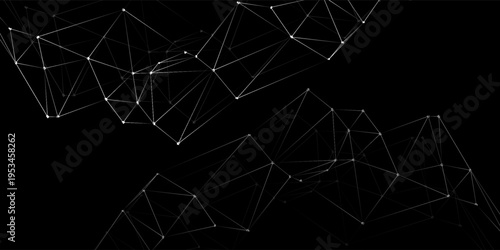 Abstract technology background. Black and white polygonal space with dots and lines. 3d data technology and scientific