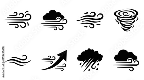 Weather Icons Vector – Lightning, Thunderstorm, Rain Cloud, Heavy Rain, Storm Graphic