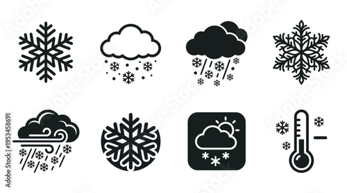 Weather Icons Vector – Thermometer, Sun, Snowflake, Heat Waves, Temperature Gauge Graphic
