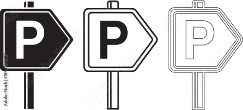 Three different parking signs with the letter p