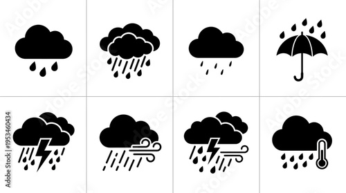 Rain Weather Icons – Storms, Showers, and Forecast Symbols