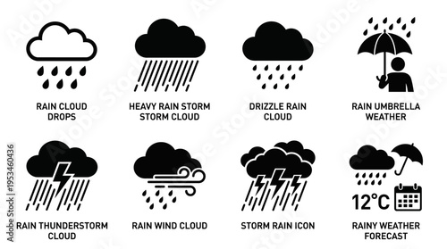 Rain Weather Icons – Storms, Showers, and Forecast Symbols