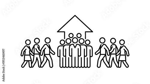 People Grouped Under House Shape and Arrow