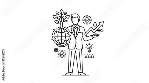 Businessman with Environment and Growth Symbols