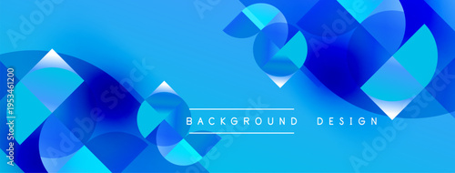 Abstract blue shapes create dynamic background. Gradient colors suggest depth, modern aesthetic. Text reads background design.