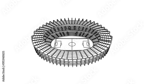 Circular Sports Arena Black and White Outline Vector Illustration