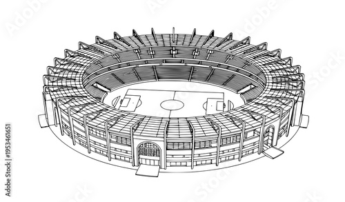 Black Line Art Circular Sports Stadium Vector Illustration Isolated