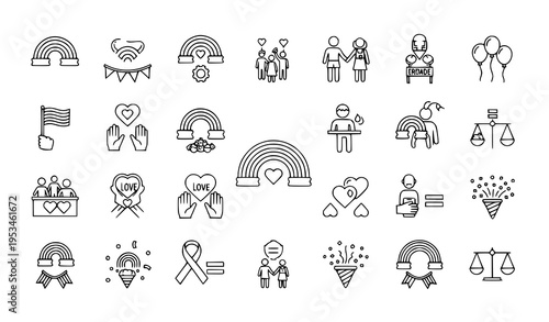 LGBT Pride Parade Linear Icons Collection Editable Stroke Outline Vector Set