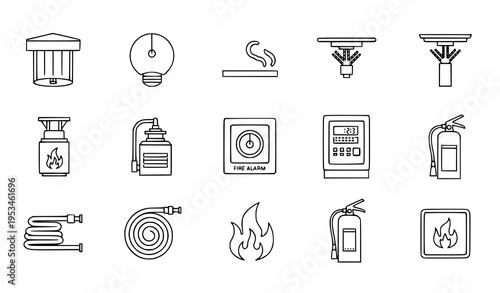 Fire Alarm System Outline Icons Set Editable Stroke Safety Equipment Vector Collection