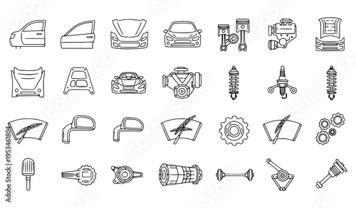 Automotive Components Linear Icons Collection Editable Stroke Car Parts Vector Set