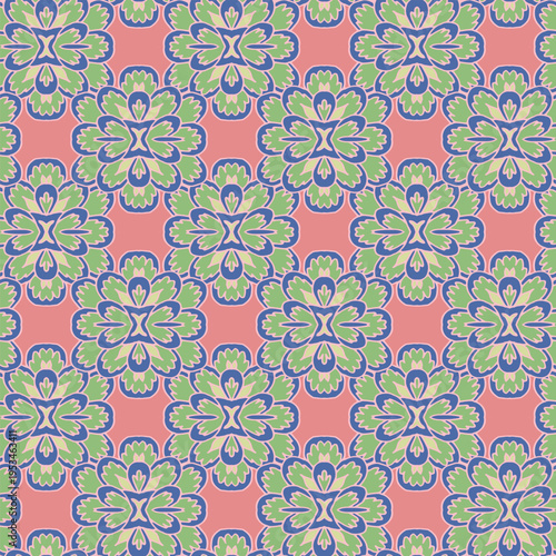 Symmetrical Folk Floral Bloom Tile Pattern