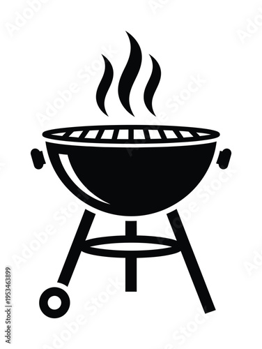 Vector of a black barbecue grill with rising smoke and flames for cooking