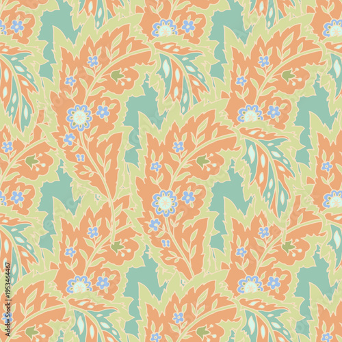 Linear Folk Floral Stripe Sage Pattern