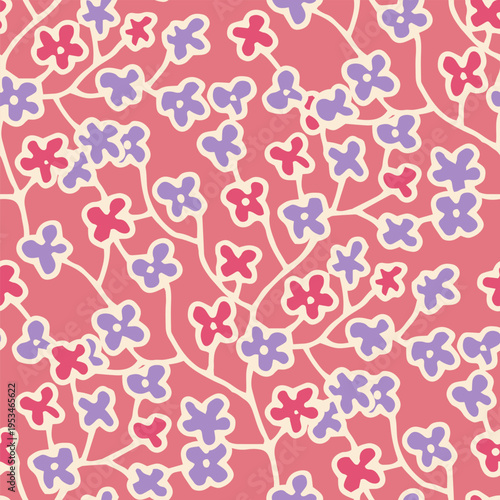 Whimsical Pink Purple Ditsy Floral Pattern