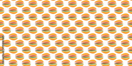 Delicious burger seamless pattern on white background. Fast food pattern