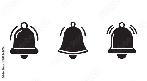Black bell icons with sound waves ringing notification symbol set  alert and announcement signs
