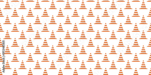Traffic cone seamless pattern for road construction and safety signage design. Construction pattern