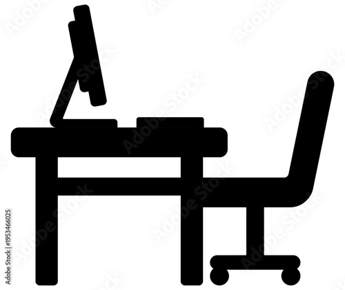 シンプルなデスク周りのシルエット（モニター・作業環境・オフィス）