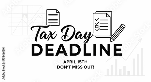 Tax day deadline april 15th reminder illustration with calendar and checklist
