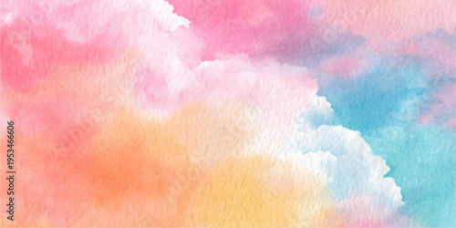Celestial Hues: A vibrant display of watercolor clouds in shades of pink, orange, and blue, creating a dreamy and ethereal atmosphere.