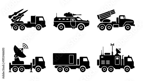 military vehicles and drone fleet flat design vector illustration and isolated background
