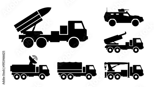 military vehicles and missile launcher convoy flat design vector illustration