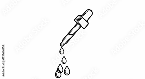 A black outline drawing of a dropper dispensing droplets of liquid