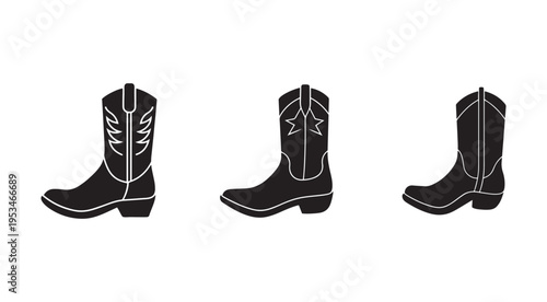 Blackandwhite cowboy boots with white outlines in different angles  side view
