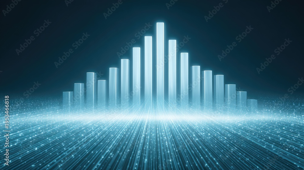 Naklejka premium Futuristic Digital Bar Graph with Glowing Effect Over Data Stream in Abstract Technological Environment