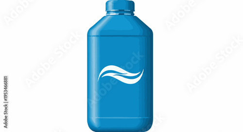 A blue plastic bottle with a white wavy graphic on its side