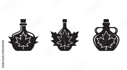 Maple syrup bottles with leaves  canadian food and drink symbols