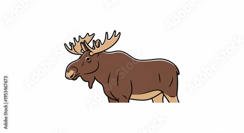 A cartoon drawing of a brown moose with large antlers, facing left