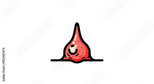 A cartoon droplet with a smiling face, on a black line