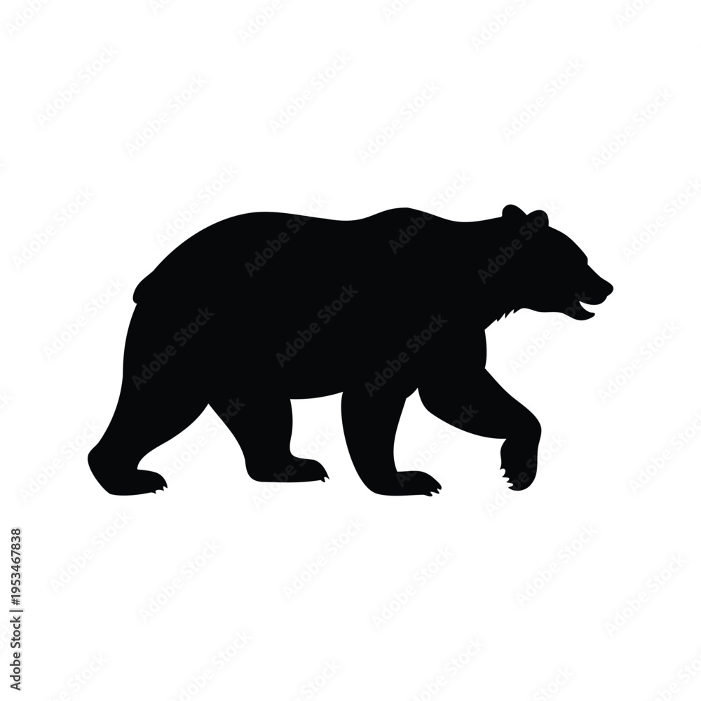 Fototapeta premium Black and white silhouette of a bear walking, detailed vector illustration design, bear running silhouette vector illustration