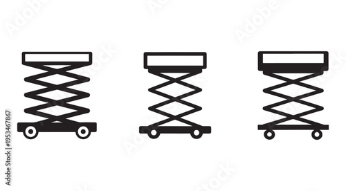 Scissor lifts in different positions for construction and maintenance  industrial equipment icons