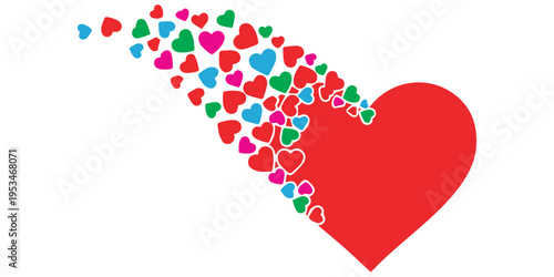 Heart made of many colorful hearts fading away on white eps 10