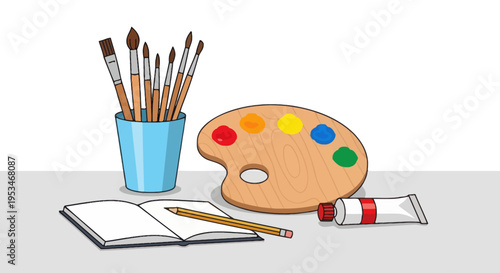 Colorful artist paint palette closeup.