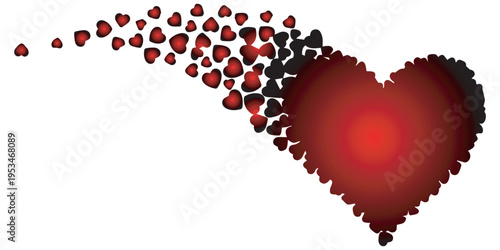 Red heart shape made of many smaller hearts fading away eps 10