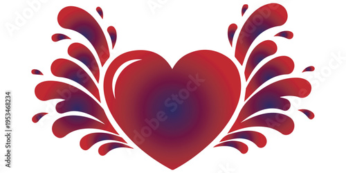 Red and blue heart with abstract splashes around eps 10