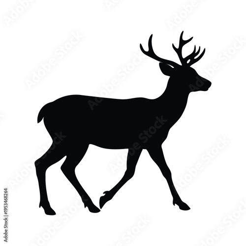 Silhouette of a majestic deer with antlers standing in a natural forest vector illustration, deer walking silhouette vector illustration