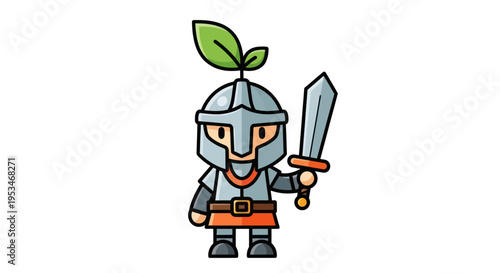 Cartoon knight with green leaf helmet.