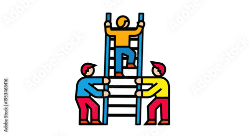 Three people working on a ladder.