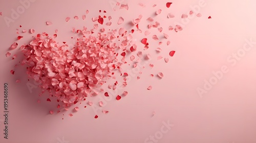 Beautiful Heart Shape Made of Pink Petals Scattered on a Soft Pink Background.