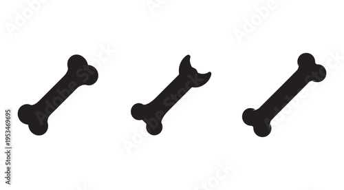 Three black bone and wrench icons in different angles on white background for graphic design elements
