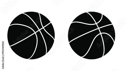 Two black basketballs isolated on a white background a striking silhouette