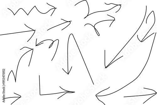 A collection of hand drawn arrows on a white background